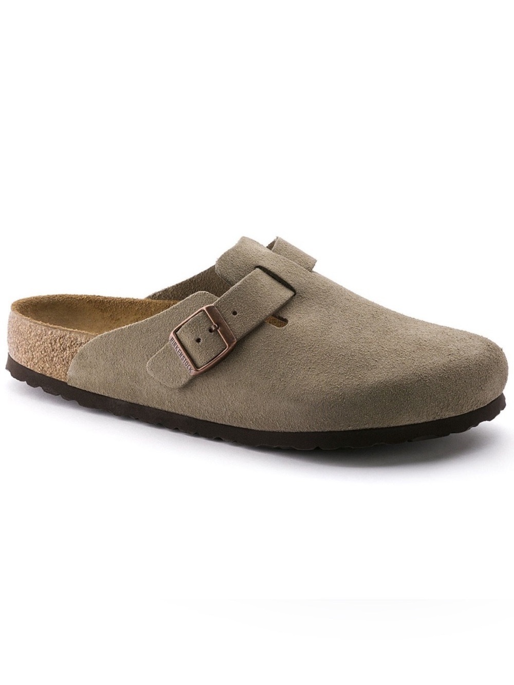 Birkenstock Boston Taupe Suede Slip On Clog Buckle NWT